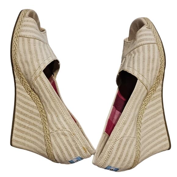Toms Shoes Womens 8.5 Calypso Espadrille Wedge Heels SlipOn Beige Canvas PeepToe - Picture 7 of 9